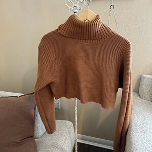 House of Harlow 1960 Tan Turtleneck Cropped Sweater Size Large Camel Brown